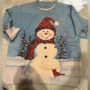 BLUE Soft Cotton Wool Blend CHRISTMAS Sweater WOMEN SIZE L, UNBRANDED: